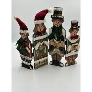 Vintage Wooden Christmas Carolers Hand-Painted Hinged Screen Rustic Victorian